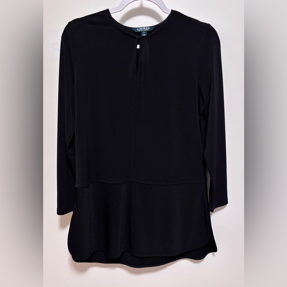 Lauren Ralph Lauren peplum Top front hook and eye size Mecium Black Tunic